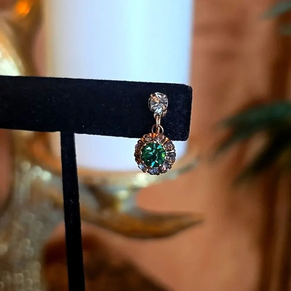 Emerald Earrings, 1/20 12k Gold Filled. Lab Created Gemstone.